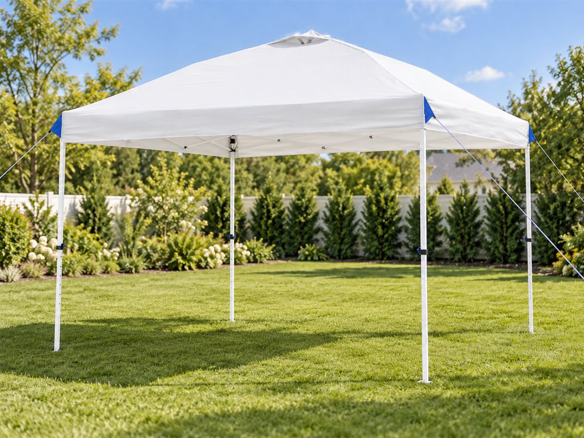 White canopy tent on a lawn