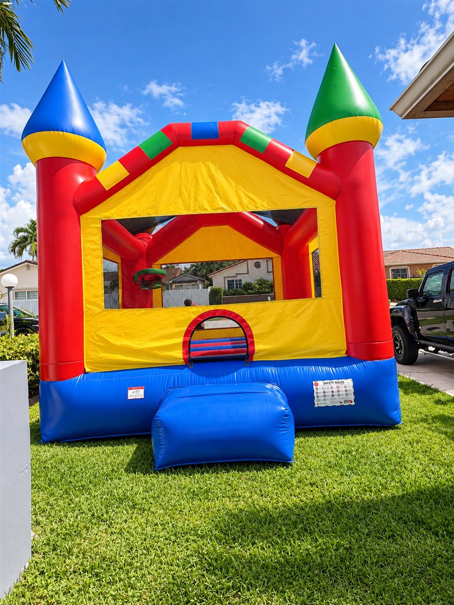 Large colorful castle bounce house